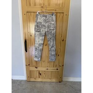 Pete & Greta Pants Womens 31 White Cargo Tapered Twill Boho Geometric Print‎